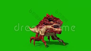 龙虫绿屏万圣节怪物3D渲染动画